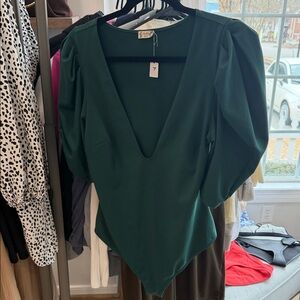Free people Deep Green V-Neck Bodysuit
